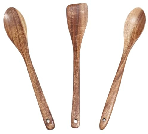 Raheem Juego de 3 utensilios de cocina de 30 cm, mango largo, cucharas de madera de olivo, resistentes al calor, ideales para barbacoa, ensalada, tostadora, cocina, espátula, juego de protección