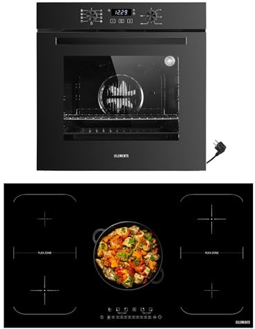 KB ELEMENTS Autarkes Herdset | 60cm Einbaubackofen | 59cm Induktionskochfeld | Warmhaltefunktion | Grill | Heißluft (90 cm Induktionskochfeld/Schwarz)
