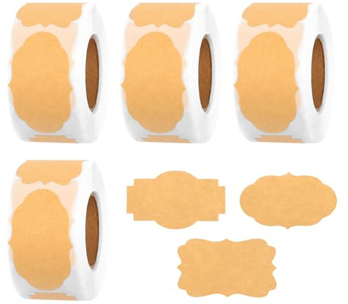 1000 Stück Marmeladen Etiketten Selbstklebend 4 Rolle Kraft Aufkleber zum Beschriften Klebeetiketten zum Beschriften Etiketten für Marmeladengläser Geschenktüten Umschläge