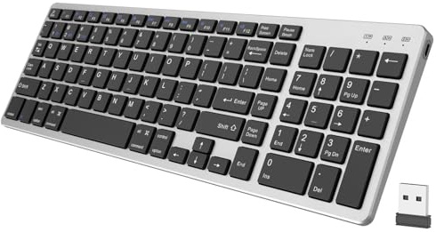 GKABXY 2.4G Wireless Keyboard Slim Full Size Keyboard Quiet Design with Shortcut Keys & Numeric Keypad for Computer/Desktop/PC/Laptop and Windows & Mac OS Laptop Built in Rechargeable Battery, Black