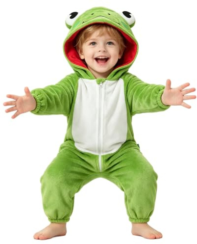 LOLANTA Costume Animale Bambini in Flanella con Cappuccio | Vestito Carnevale Bambino,Costume Carnevale Neonato,Rana Volpe Coniglio,1-5 Anni