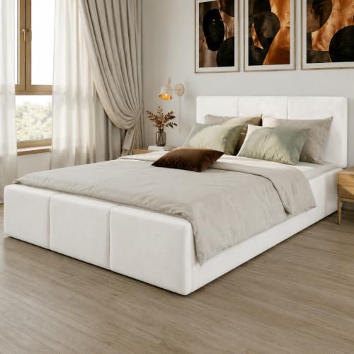 Home Collective Polsterbett, Bett mit Stauraum, Stauraumbett mit Lattenrost gepolstert Bett mit Kopfteil Doppelbett mit Bettkasten | Gasdruckfedern & Metallrahmen, Samtpolsterung | 160×200 cm | Beige