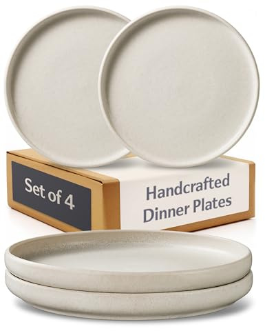 Cosumy 4 Assiettes Plates Grès Ø26 cm Blanc – Assiette de Table Artisanale