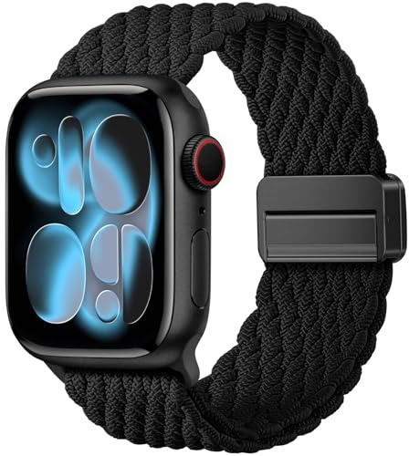 Oielai Geflochten Armband für Apple Watch 46mm 44mm 45mm 42mm 49mm, Schwarz | Magnetverschluss,Dehnbar,für iWatch Series 11 10 9 8 7 6 5 4 3 2 1, SE 3 2 1,Ultra 3 2 1