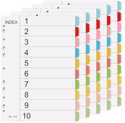 50 Register für Ordner A4 Papier 10 Farben 11 LöCher TrennbläTter | 50 Bunte A4 Trennblätter Aus Karton, Extrabreit Und Beschreibbar for Deckblatt Für Ordner in Büro, Schule Und Zuhause