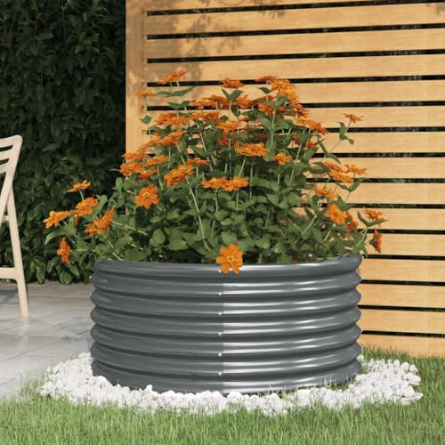 Runder Pflanzkübel aus verzinktem Stahl, 80x36 cm, Anthrazit, Robustes Hochbeet für Garten, Terrasse und Balkon, witterungsbeständig