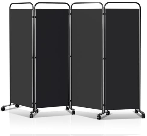 Yugodex Paravent Raumteiler Klappbar Freistehend Trennwand auf Rollen, Umkleide Sichtschutz, Raumtrenner 4 Teilig 228 x 180 cm, freistehendes Raumteiler für Büro Schlafzimmer - Anthrazit