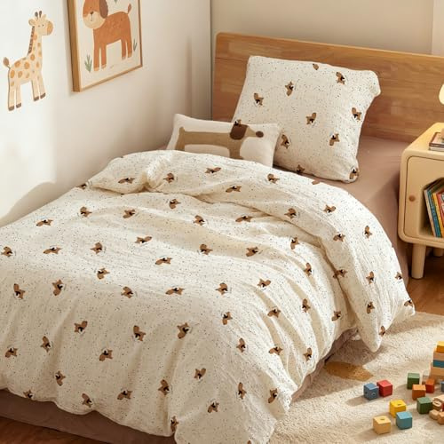 Nayoroom Musselin Kinderbettwäsche 100x135 cm Baumwolle Kinder Bettwäsche | Oeko-TEX Standard, Bettbezug 100x135 cm mit Kissenbezug 40x60 cm, für Baby, Atmungsaktiv & Hautfreundlich, Hundemotiv