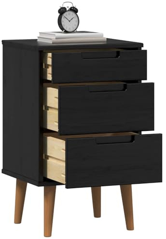 vidaXL Nachttisch Schwarz 40 x 35 x 65 cm Massives Kiefernholz, Rustikaler Nachttisch aus Holz, viel Stauraum, praktischer Tisch für modernes Schlafzimmer