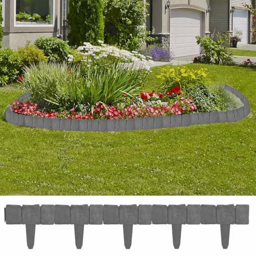Gartenzaun 25 cm hoch als Beeteinfassung 41 Stück für 10 Meter Rasenbegrenzung mit Erdspießen und Zaunelemente für weichen Boden