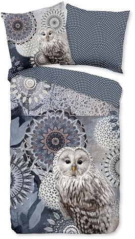 HIP Renforcé Bettwäsche »Nova« Mandalas, Eule, blau, 100% Baumwolle, atmungsaktiv & weich, Wendebettwäsche-Set mit Reißverschluss bestehend aus Kissen und Bettbezug 135x200 / 80x80