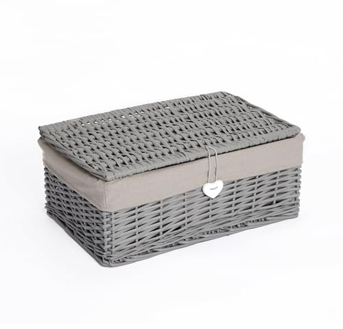 Wickerfield Wicker Basket with Lid, Gift Hamper Basket for Christmas, Woven Bathroom Storage Box, Under-bed Storage (Grey, Set(S+M+L))