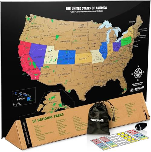 Landmass – Rubbelkarte der Vereinigten Staaten – USA Poster – US Nationalparks – Staatshauptstädte – Amerika-Druck – Reise-Wandkunst – Dekor – Geschenke für Reisende – Einzigartige Geschenkidee