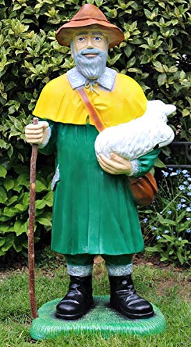 Dekofigur Schäfer stehend mit Lamm Stock Deko Figur Hirte aus Kunstharz H 87 cm