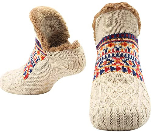 CityComfort Kuschelsocken Herren Flauschig Warme Hüttensocken Herren mit Noppen, Einheitsgröße (Beige)