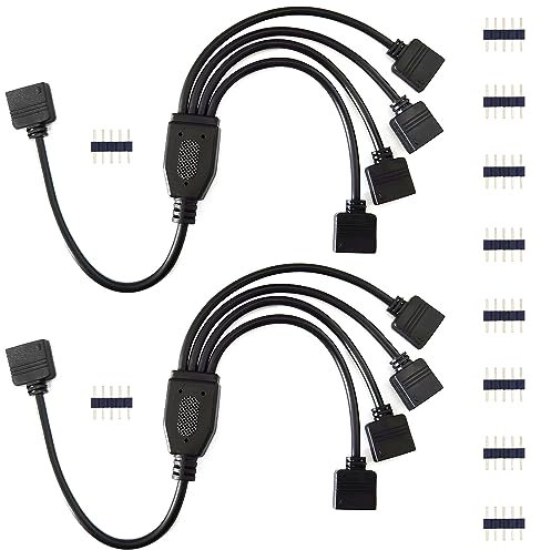 BoHong 2pcs 5 Polig LED Streifen Verteiler Kabel 1 zu 4 RGBW LED Stripe Verbinder 5 Pin LED Strip Splitter 1 to 4 Connector Stecker Eckverbinder RGBW 5050 LED Band Anschluss -30cm, Schwarz