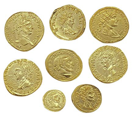 Monnaies Antiques Romaines plaqué Or - Set 8 pièces-Reproduction Artisanale