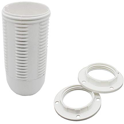 SET E14 Fassung weiß + 2x Schraubring, Gewinde M10x1 Thermoplast Schraubfassung für Glühlampe und LED