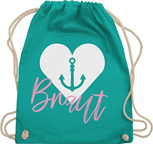 Turnbeutel Rucksack - Braut Anker - Unisize - Türkis - jugengesellenabschied jga beuteltasche junggesellenabschied frauen beutel jungesellinenabschied taschen tasche polter rucksäcke mädels