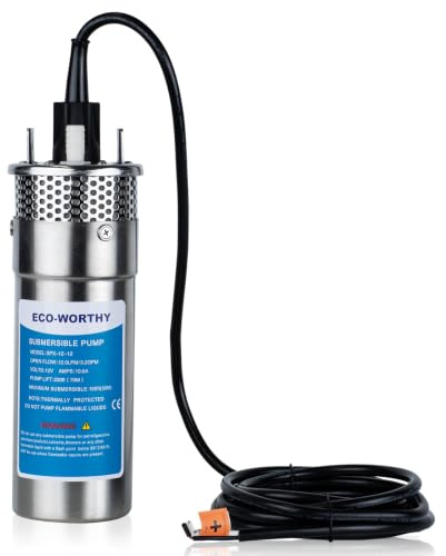 ECO-WORTHY Deep Well Submersible Pump DC 12V Max Flow 3.2GPM Max Head 70m Water Pump Powered by Solar or Battery for Fountain, Livestock Drinking or Tank Filling