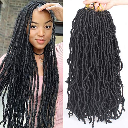Leeven 7 Packs 18 Inch Nu Faux Locs Crochet Hair for Distressed 18 Strands/Pack Curly Wavy Goddess Soft Locs Braids Hair Extensions for Women Synthetic Braiding 1B#