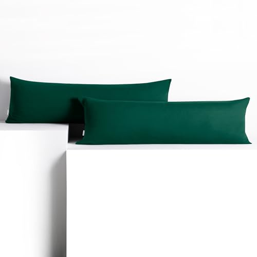 DecoKing 2 Kissenbezüge 40x200 cm Jersey 100% gekämmte Baumwolle Amber | Reißverschluss flaschengrün