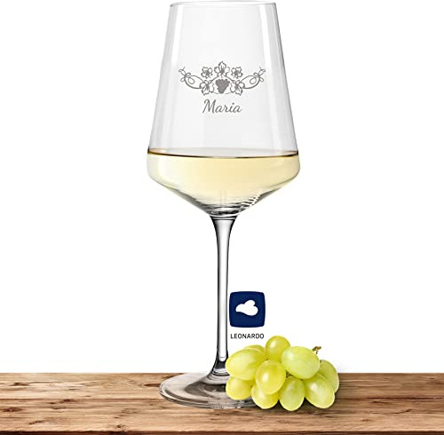Leonardo Weißweinglas mit Namen oder Wunschtext graviert - PUCCINI - großes 560ml Glas - personalisiertes Weinglas als Geschenkidee für Männer und Frauen Motiv (Weinrebe)