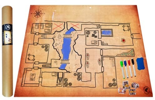 Power Beast Dungeon Grid Game Mat + 4 Marker und Radiergummi + 4 Schatztruhen, Role Playing Game Board, Brettspiele Accesorie, D&D, Kriegsspiele, Pathfinder, Dungeons and Dragons, DND, RPG.