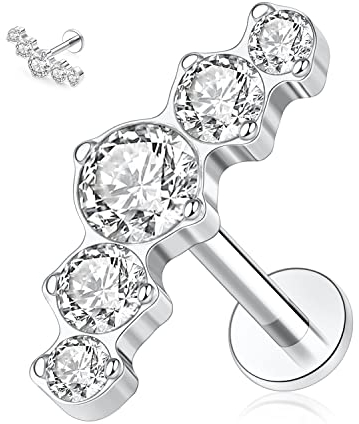 hengkaixuan G23 Titan Labret Studs 16G Lip Studs Tragus Piercing Flatback Ohrringe Innengewinde 8mm Monroe Medusa Helix Piercing Silber Lobe Knorpel Conch Ohrringe mit CZ