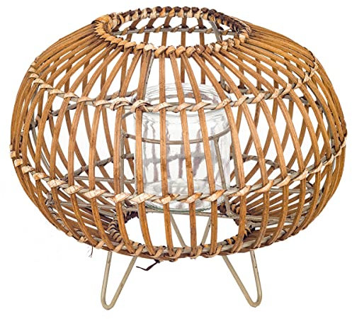 Lanterne Photophore Rond sur Pied en jonc, Collection Vase et Bougeoir, 26 x 26 x 20 cm