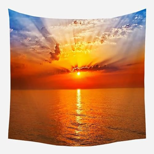 EHOMERY Hippie Wandbehang Wanddekoration Design Bild Orange Sonnenuntergang Über Dem Meer Urlaub Wanddecke Kinder Wandschmuck Groß Schlafzimmer Wohnzimmer Wanddekoration 95X73Cm