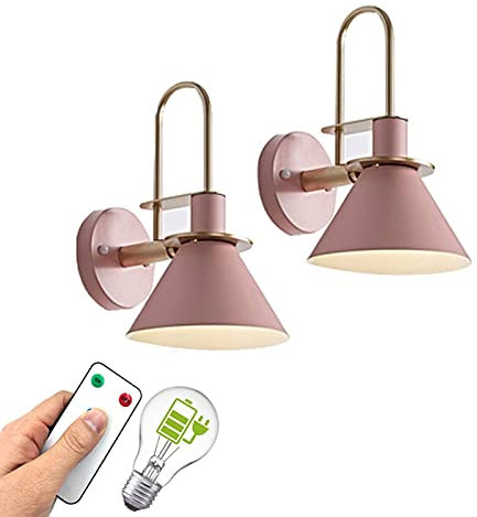 JYCCH Lámpara en la pared Apliques de pared, apliques de pared que funcionan con baterías, juego de dos con control remoto, lámpara de pared inalámbrica, bombillas recargables regulables