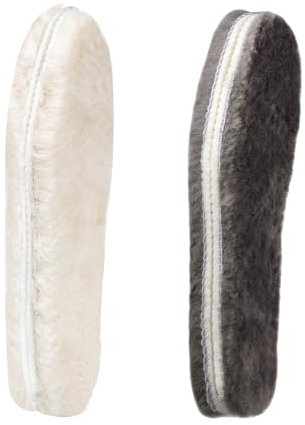 CCSOFTIME 2 Paar Lammfell Einlegesohlen Winter Warm Einlagen für Damen und Herren,Echte Lammfellsohlen Dicke Schafwolle Schuheinlagen für Arbeitsschuhe und Stiefel,Weiß Grau 37EU