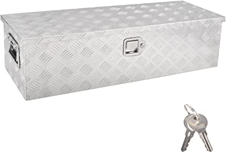 GESEXI 99.1 cm, silberfarben, Aluminium, robuste LKW-Bett-Werkzeugbox für LKW, Auto, Wohnmobil-Aufbewahrungs-Organizer, Aufbewahrungs-Werkzeugkasten mit Schloss und Schlüsseln (99.1x333x2 cm)