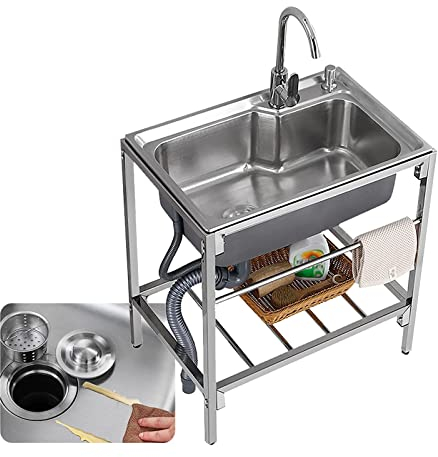 Kitchen Sinks Lavandino Da Esterno - Lavello Da Pranzo Mobile Commerciale Lavello Per La Casa, Lavanderia Mobili Con Rubinetto, Facile Da Installare, Lavamani Lavello Cucina In Acciaio Inox