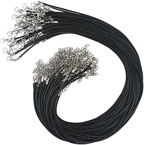 60 Piezas Encerrado CordóN De Collar, Collar De Cuerda De Cera, Cordón De Collar Encerado Negro, Encerado, Collar Negro CordóN, Collar Cordón Encerado con Broche para Hacer Joyas de Bricolaje