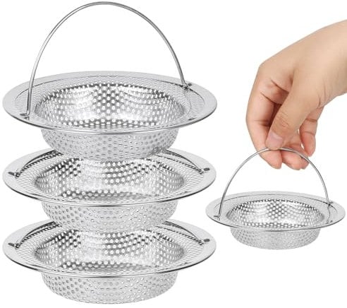 Cokeesun 3 PCS Kitchen Sink Strainer, 11cm Stainless Steel Sink Drain Strainer, Large Sink Sieve with Handle, Anti Clogging Sink Food Catcher Basket for Kitchen Bathroom(Inner Dia 7.5cm)