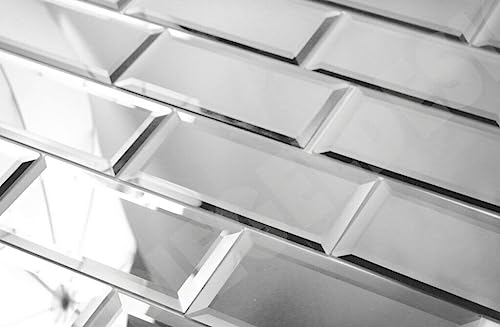 Badspiegeldesign - Rechteckige Selbstklebender Wandspiegel, Spiegelfliesen, Universal DIY-Spiegel, Ideal für Wohnzimmer oder Flur, für Wand, Tür, Garderobe klebt - 14 x 30 cm, 4 Stück