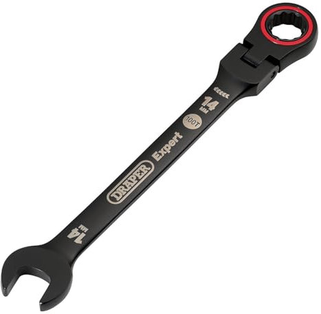 Draper 03920 Expert HI-TORQ Metric Flexible Head Ratchet Combination Spanner, 14mm, Black