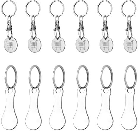 RYAN 12Pcs Jeton de Caddie Universel Jeton Caddie Metal Porte Clé Caddy jeton Amovible Porte Clef Chariot De Courses Deux Modèles Puce pour Panier d'Achat