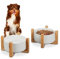 Relaxdays Pet Bowls, 2X Set, Each 1 Litre Capacity, Dog & Cat Food, Bamboo Frame, HxWxD: 10.5 x 20 x 20, White/Natural, 10.5 x 20 x 20 cm