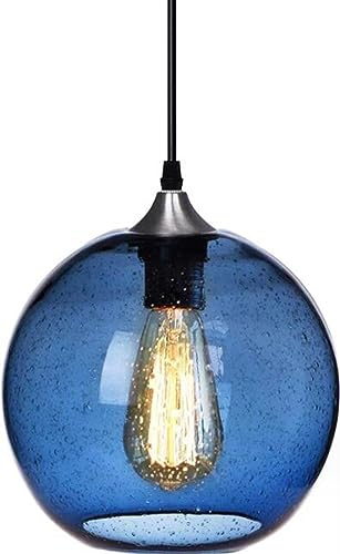 Minimalismus Glas Hängelampe Modern Esszimmerlampe Schlafzimmer Nachttisch Pendellampe Anhänger Deckenleuchten für Wohnzimmer Loft E27 Ø19cm,Blau