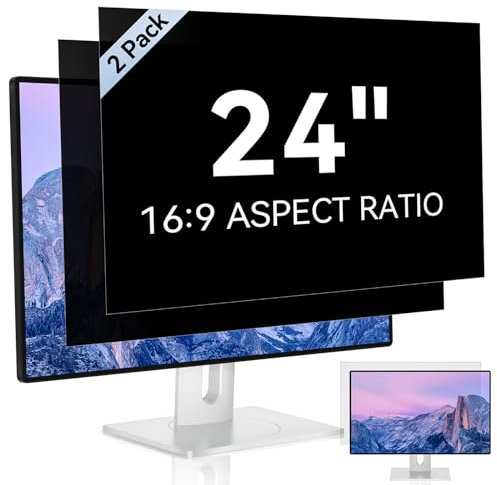 [2-Pack] 24 Inch Computer Privacy Screen for 16:9 Aspect Ratio Widescreen Monitor, Eye Protection Anti Glare Blue Light Computer Monitor Privacy Filter, Removable Anti-Scratch Screen Protector Film