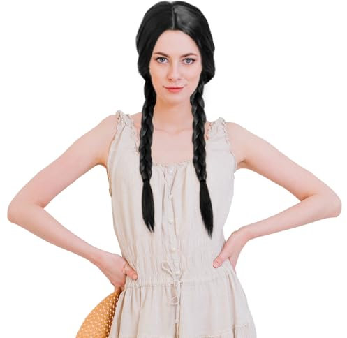 SKHAOVS Perücke,Lange geflochtene Zöpfe Perücke,Haarteil Geflochtene Lange Zöpfe Synthetische Perücken,für Faschingskostüme Karneval Halloween Cosplay Fasching Karneval (Schwarz)