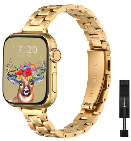 HaruYo Correa Metal para Apple Watch Series 9 41 mm/Apple Watch SE 2,【38mm/40mm/41mm】 Pulseras de Repuesto de Metal Regulable Banda Brazalete para iWatch Series 9/8/7/6/5/4/3/2/1/SE/SE 2 - Oro