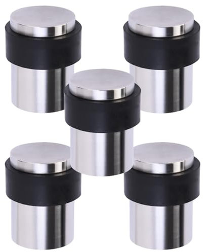 HANDLEZONE® 5 Pack Floor Mounted Door Stop 30mm x 40mm, Collared with Rubber Buffer Stopper, Concealed Fixing - Satin Stainless Steel