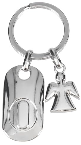 Depesche 11800-018 Silberner Schlüsselanhänger mit Buchstabe O und Schutzengel, Zinklegierung, inkl. farbigem Samtbeutel