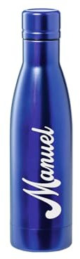 C&P Botella personalizada acero inoxidable térmica botella termo agua con tu texto grabada en láser con doble pared (Azul) (Azul)