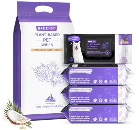 HICC PET Cleaning Deodorizing Wipes for Dogs & Cats, Plant-Based Gentle Cat & Dog Wipes for Paws and Butt, Fresh Rose Scent Dog & Cat Wipes Cleaning Fur, 400 Counts