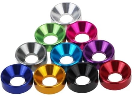 10 Stück Aluminium-Unterlegscheiben, M2, M2,5, M3, M4, M5, M6, bunt, eloxiertes Aluminium, Senkkopf-Unterlegscheibe, Dichtung for Schrauben (Color : Orange, Size : M6_10PCS)